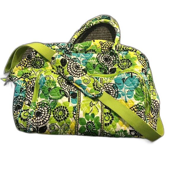 Vera Bradley Grand Traveler in Limes Up Green/Blue Removable Strap Double Handle - Picture 1 of 15